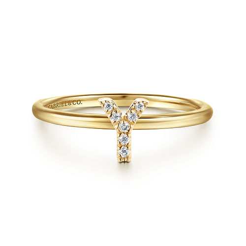 14K Yellow Gold Pavé Diamond Uppercase Y Initial Ring