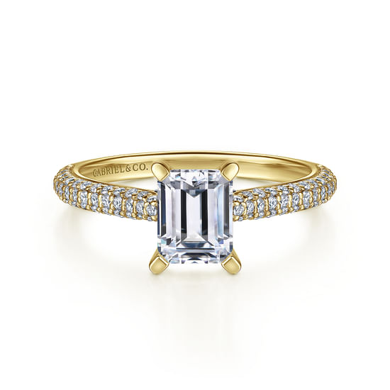 Gabriel - 14K Yellow Gold Pavé Emerald Cut Diamond Engagement Ring