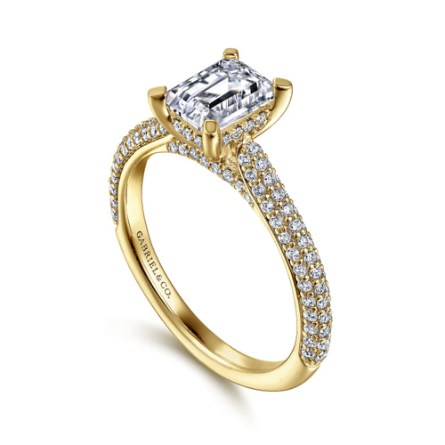 14K Yellow Gold Pavé Emerald Cut Diamond Engagement Ring