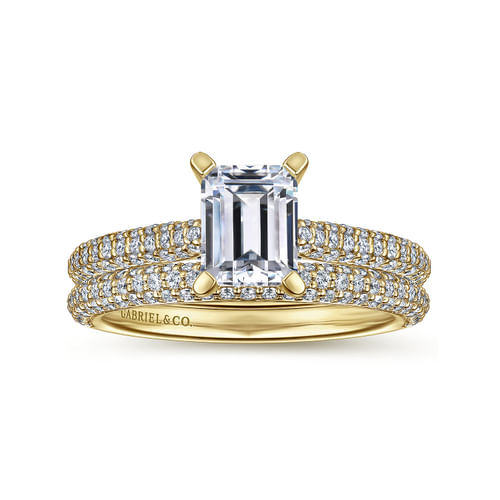 14K Yellow Gold Pavé Emerald Cut Diamond Engagement Ring