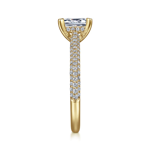 14K Yellow Gold Pavé Emerald Cut Diamond Engagement Ring