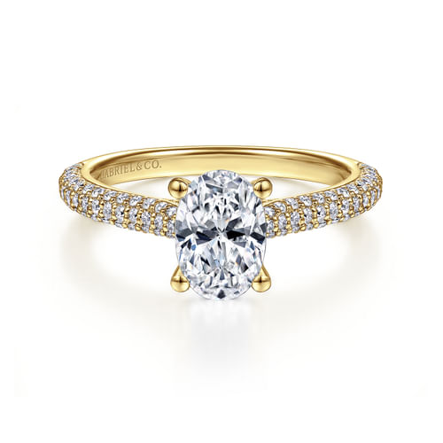 14K Yellow Gold Pavé Oval Diamond Engagement Ring