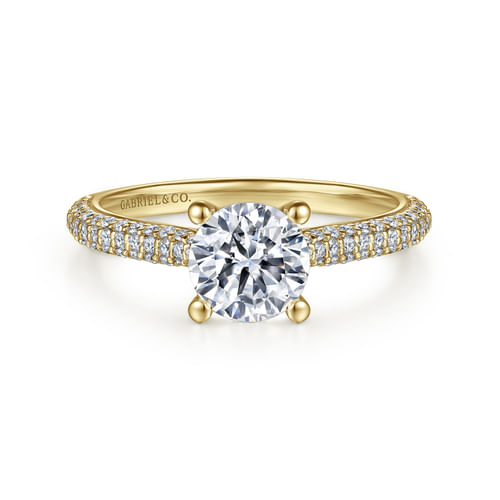 14K Yellow Gold Pavé Round Diamond Engagement Ring