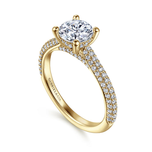 14K Yellow Gold Pavé Round Diamond Engagement Ring