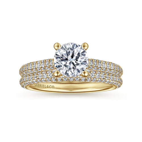 14K Yellow Gold Pavé Round Diamond Engagement Ring
