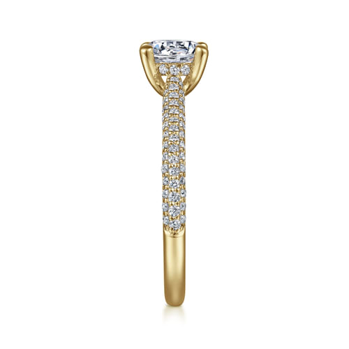 14K Yellow Gold Pavé Round Diamond Engagement Ring