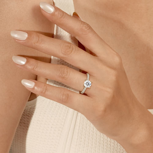 14K Yellow Gold Pavé Round Diamond Engagement Ring