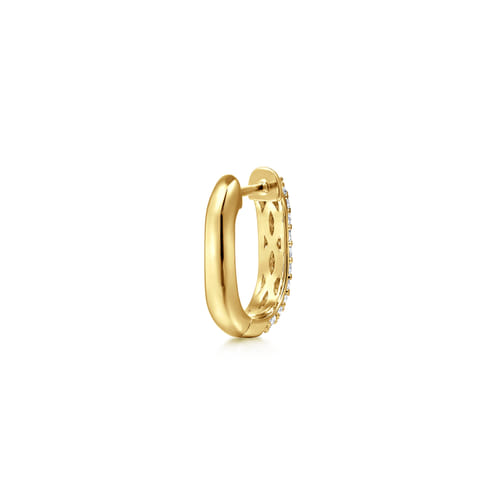 14K Yellow Gold Pave Diamond Classic Oval Hoop Earrings