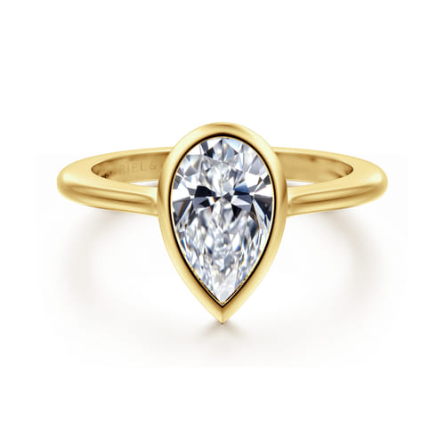 14K Yellow Gold Pear Cut Bezel Set Solitaire Diamond Engagement Ring