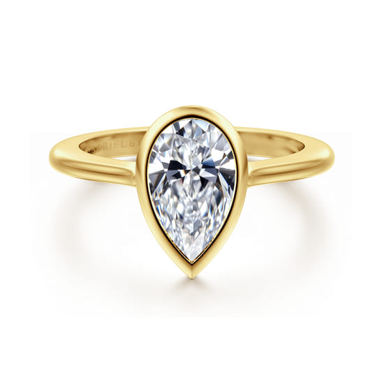 Gabriel - 14K Yellow Gold Pear Cut Bezel Set Solitaire Diamond Engagement Ring