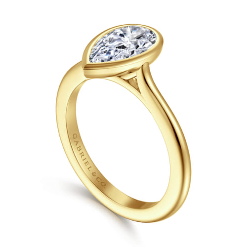 14K Yellow Gold Pear Cut Bezel Set Solitaire Diamond Engagement Ring