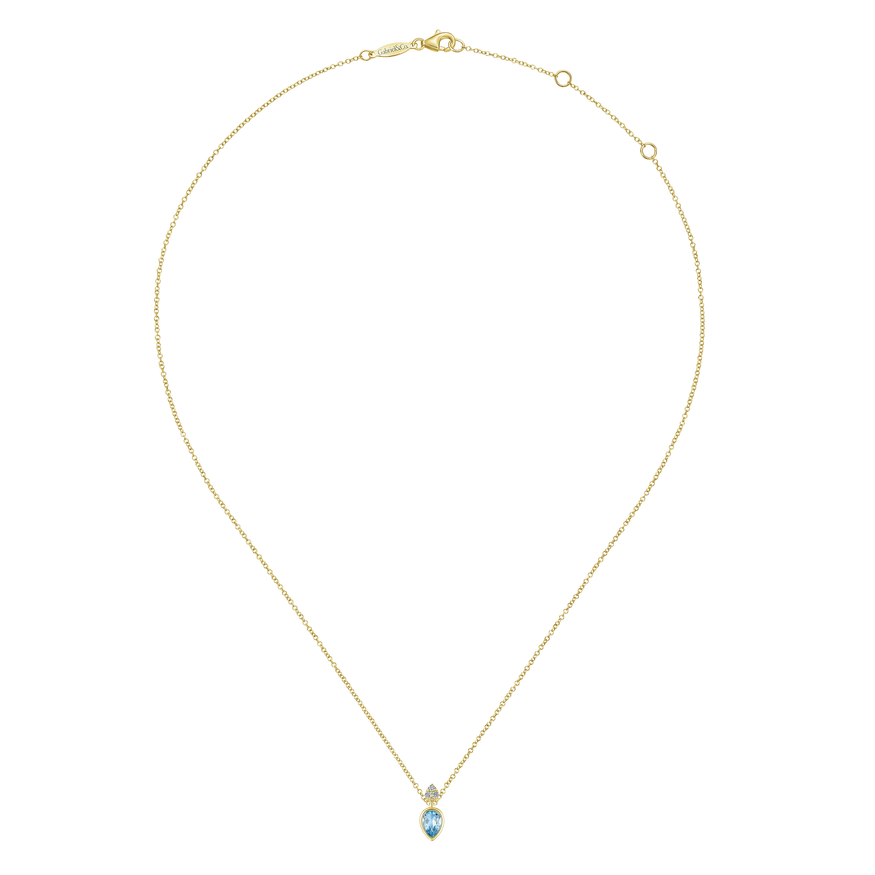 14K Yellow Gold Pear Shape Blue Topaz Pendant Necklace with Diamond Accents