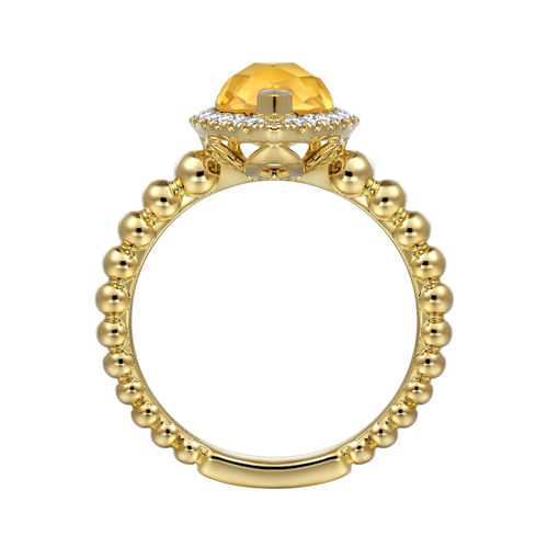 14K Yellow Gold Pear Shape Citrine with Diamond Halo Ring