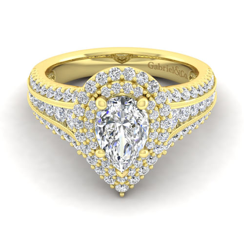 14K Yellow Gold Pear Shape Diamond Channel Set Engagement Ring