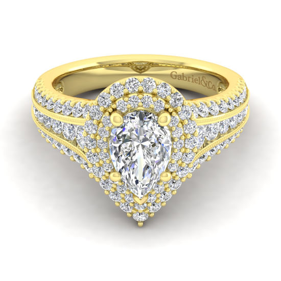 Gabriel - 14K Yellow Gold Pear Shape Diamond Channel Set Engagement Ring