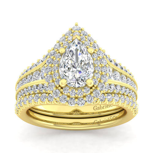 14K Yellow Gold Pear Shape Diamond Channel Set Engagement Ring