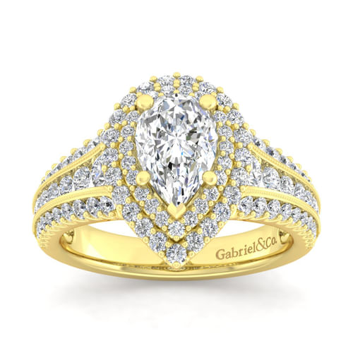 14K Yellow Gold Pear Shape Diamond Channel Set Engagement Ring
