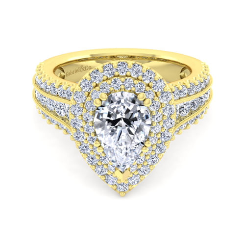 14K Yellow Gold Pear Shape Diamond Channel Set Engagement Ring