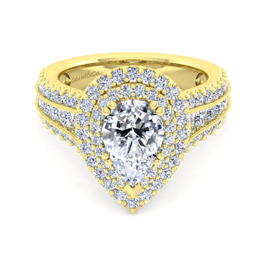 Gabriel - 14K Yellow Gold Pear Shape Diamond Channel Set Engagement Ring