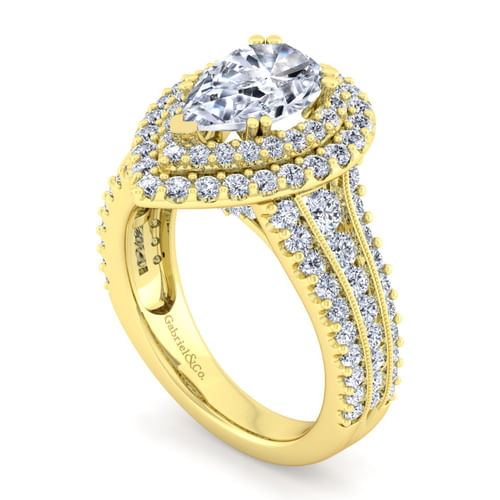 14K Yellow Gold Pear Shape Diamond Channel Set Engagement Ring