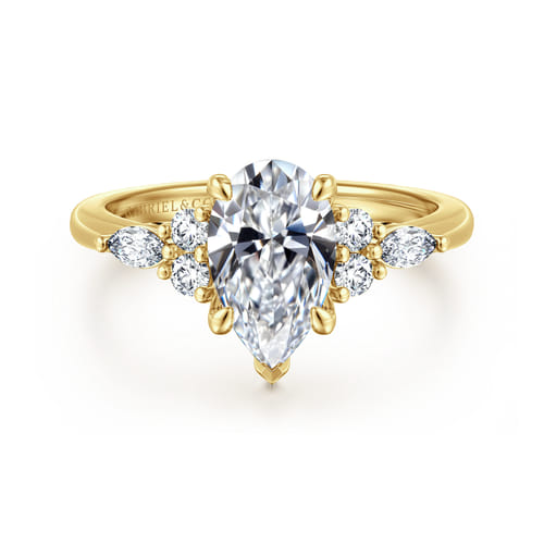14K Yellow Gold Pear Shape Diamond Cluster Engagement Ring 14K Yellow Gold Pear Shape Diamond Cluster Engagement Ring