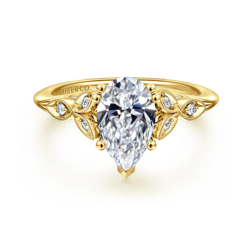 14K Yellow Gold Pear Shape Diamond Engagement Ring