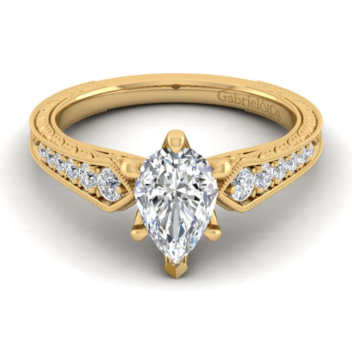 14K Yellow Gold Pear Shape Diamond Engagement Ring