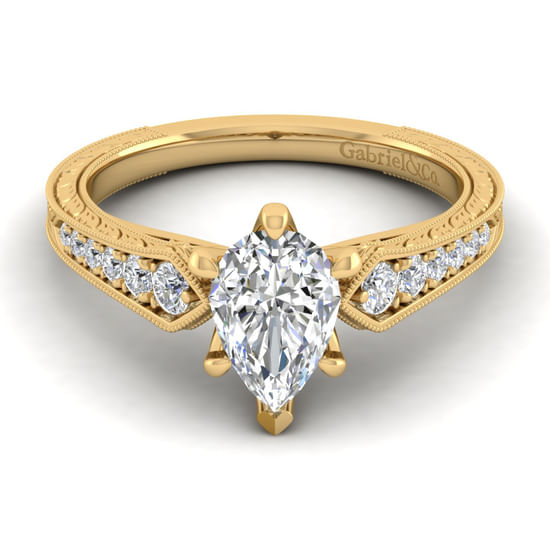 Gabriel - 14K Yellow Gold Pear Shape Diamond Engagement Ring