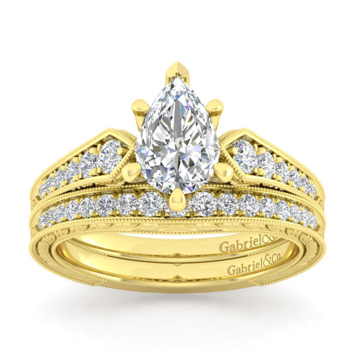 14K Yellow Gold Pear Shape Diamond Engagement Ring