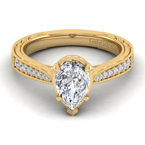14K Yellow Gold Pear Shape Diamond Engagement Ring