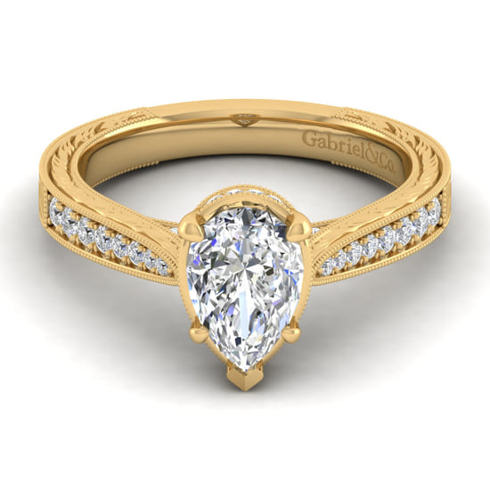 Gabriel - 14K Yellow Gold Pear Shape Diamond Engagement Ring