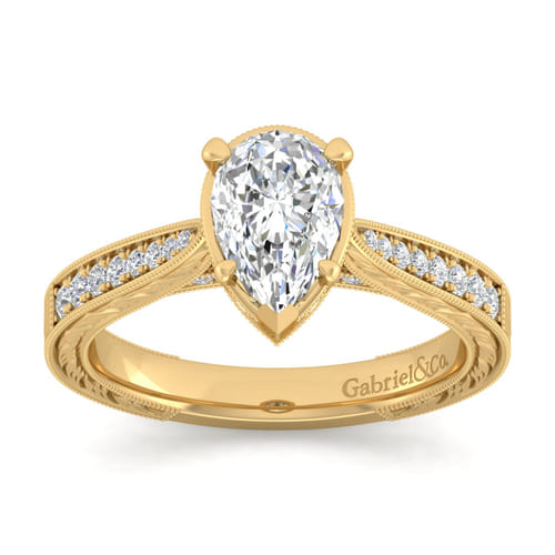 14K Yellow Gold Pear Shape Diamond Engagement Ring