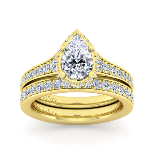 14K Yellow Gold Pear Shape Diamond Engagement Ring