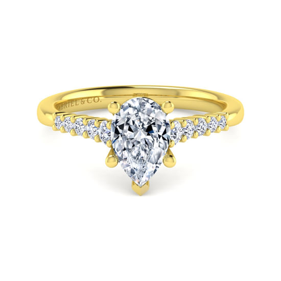 Gabriel - 14K Yellow Gold Pear Shape Diamond Engagement Ring
