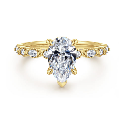 14K Yellow Gold Pear Shape Diamond Engagement Ring