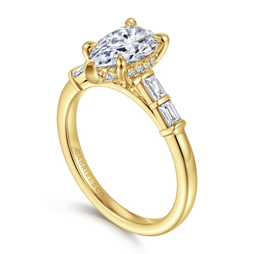 14K Yellow Gold Pear Shape Diamond Engagement Ring
