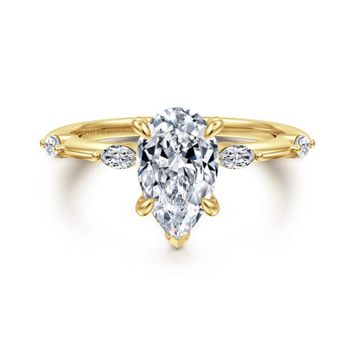 14K Yellow Gold Pear Shape Diamond Engagement Ring