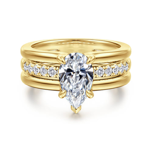 14K Yellow Gold Pear Shape Diamond Engagement Ring
