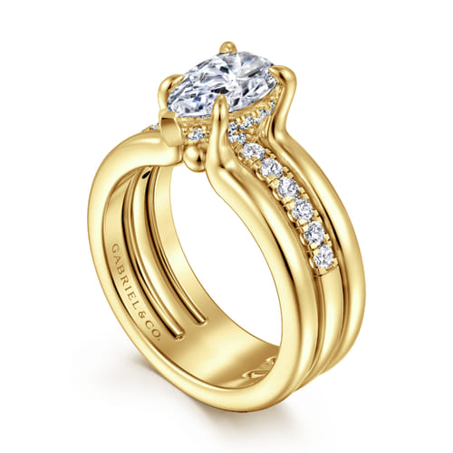 14K Yellow Gold Pear Shape Diamond Engagement Ring