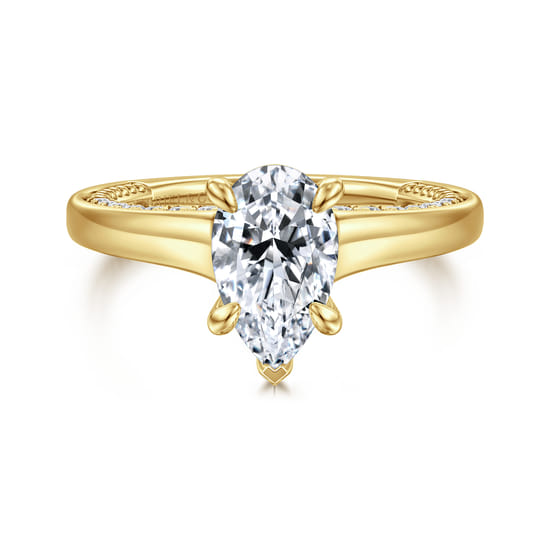 Gabriel - 14K Yellow Gold Pear Shape Diamond Engagement Ring