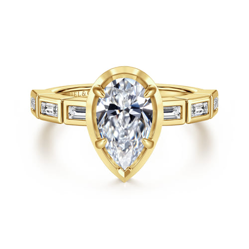 14K Yellow Gold Pear Shape Diamond Engagement Ring