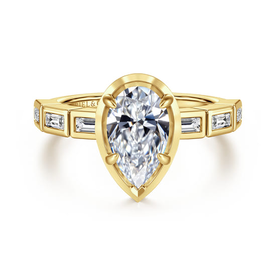 Gabriel - 14K Yellow Gold Pear Shape Diamond Engagement Ring