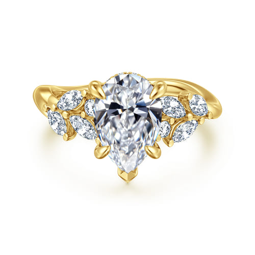 14K Yellow Gold Pear Shape Diamond Engagement Ring