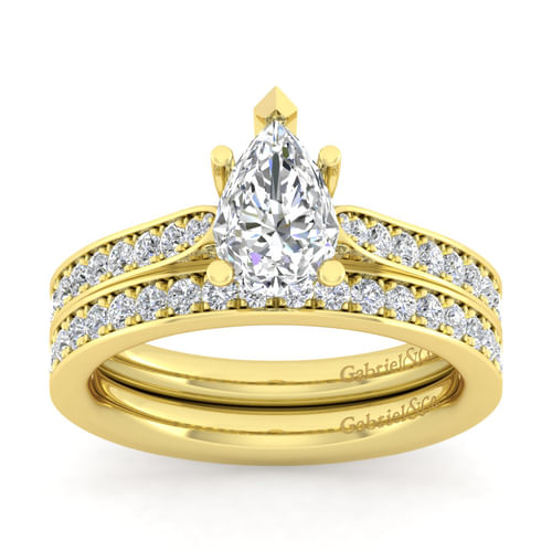 14K Yellow Gold Pear Shape Diamond Engagement Ring
