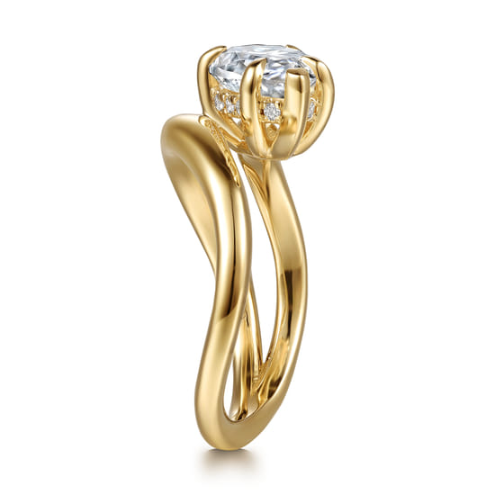 14K Yellow Gold Pear Shape Diamond Wrap Engagement Ring angle 5