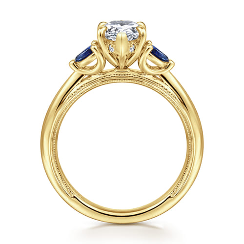 14K Yellow Gold Pear Shape Diamond and Sapphire Engagement Ring