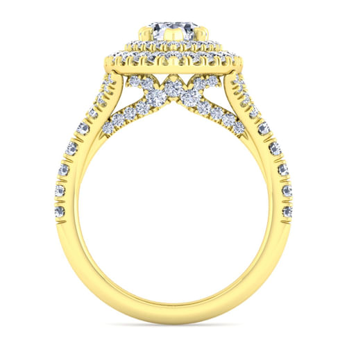 14K Yellow Gold Pear Shape Double Halo Diamond Engagement Ring
