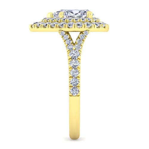 14K Yellow Gold Pear Shape Double Halo Diamond Engagement Ring