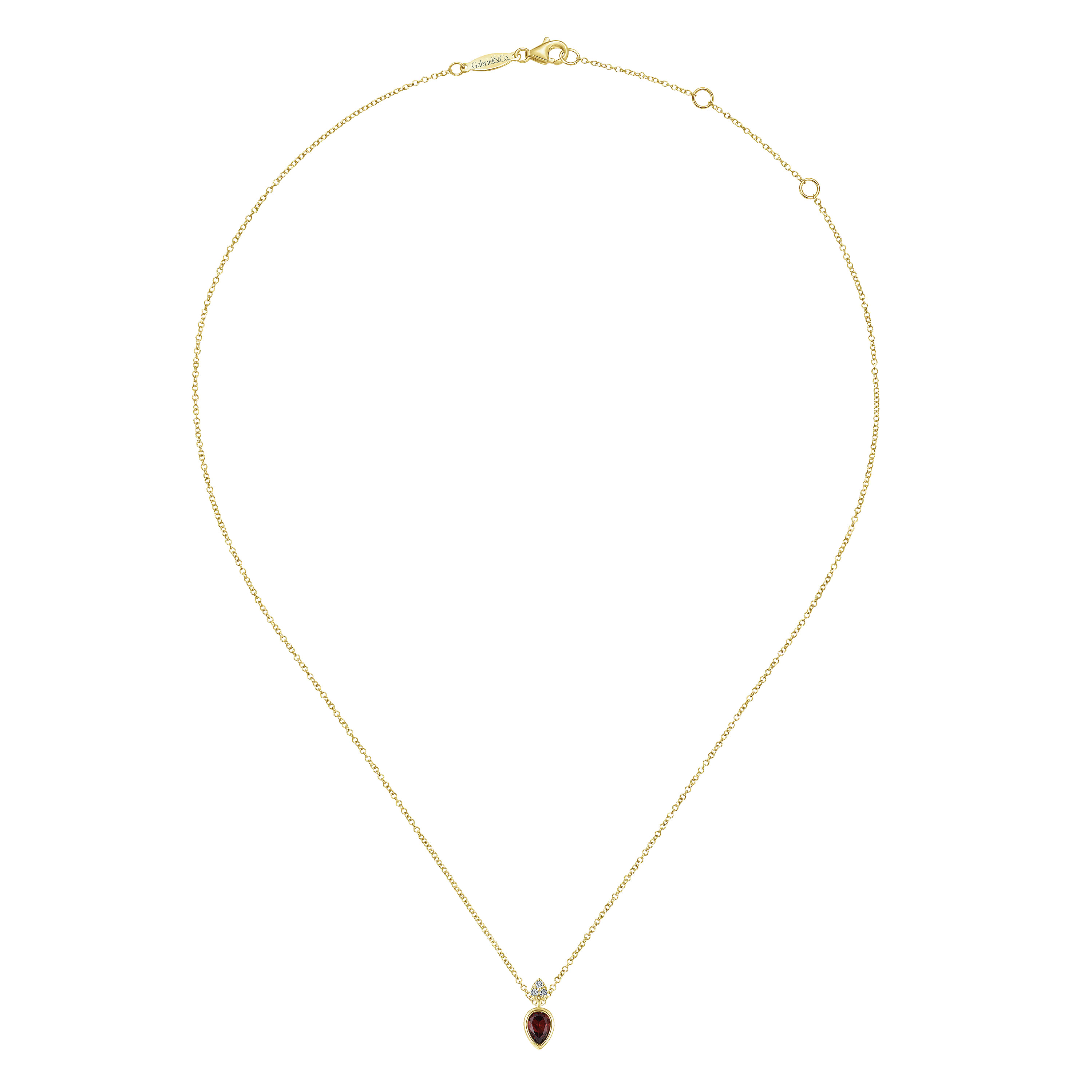 14K Yellow Gold Pear Shape Garnet Pendant Necklace with Diamond Accents