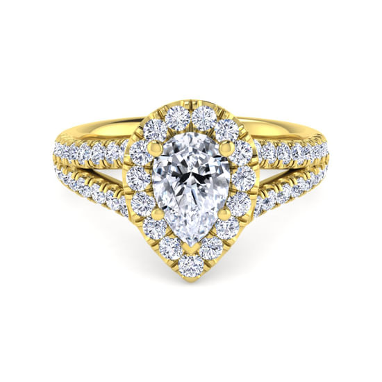 Gabriel - 14K Yellow Gold Pear Shape Halo Diamond Engagement Ring